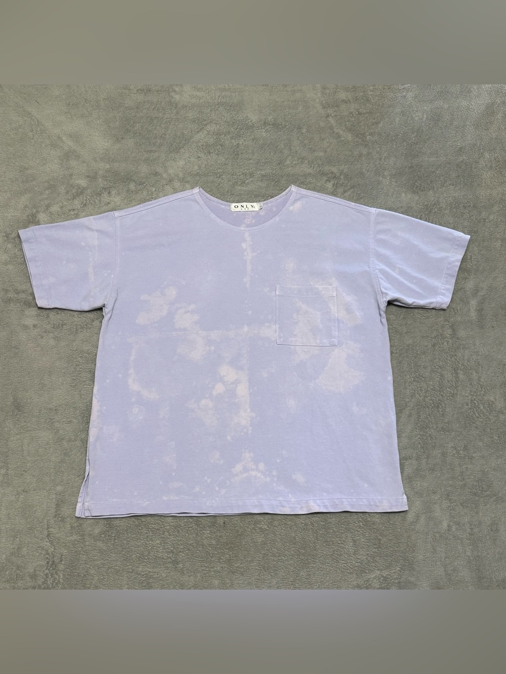 ONLY USA Bleached Pocket T-Shirt Lavender Purple Boxy Oversized Womens L Boho